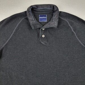Tommy Bahama ¼ Button Up Pullover Sweater Sweatshirt Mens Large Gray Herringbone